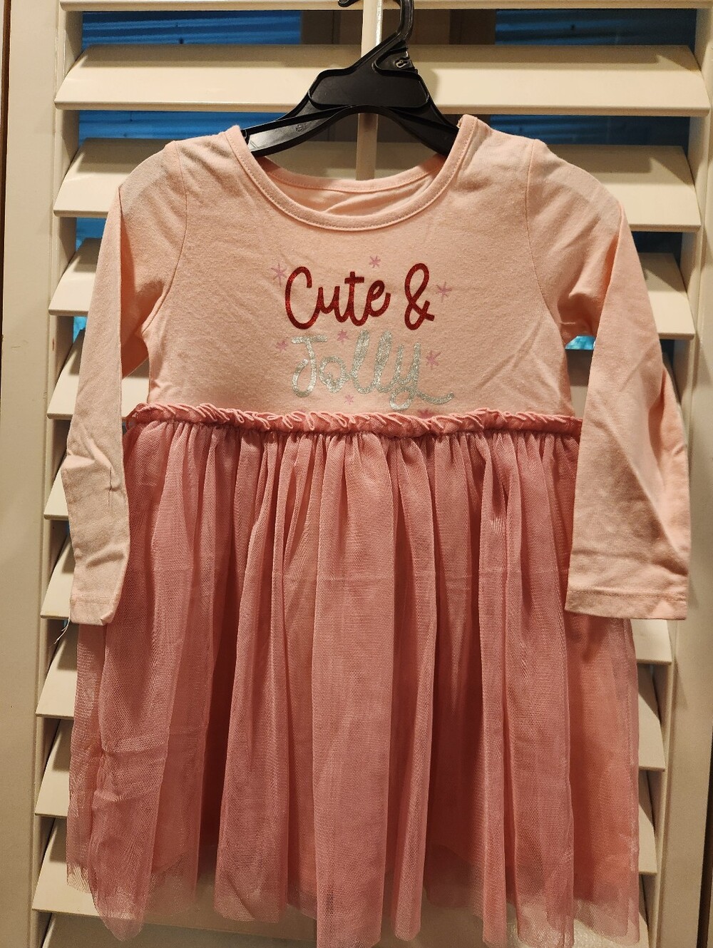 NWT Okie Dokie Pink 'Cute & Jolly' Long-Sleeve Tulle Dress, Size 2T